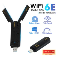 Fenvi WiFi6E USB3.0 WiFi Adapter AX3000 Tri-Band Wireless Card WiFi Dongle USB Wlan Receiver For Laptop/PC Win10/11 Driver Free