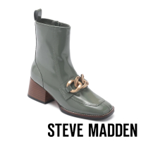 【STEVE MADDEN】LOREEN 金飾短筒樂福跟靴(灰綠色)