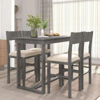 Counter Height Dining Table Set 5-Piece, Solid Wood Dining Set, Rectangular Table & Upholstered Chai