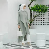 Baju Elena Long Tunik Dress Wanita Sage