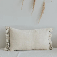 100% Linen Shabby Chic Ruffle Pillow Shams French Farmhouse Pillowcase Handcraft Boho Pillow Cover for Bedroom Children &amp; Adults