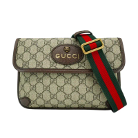 【GUCCI 古馳】GG Supreme 帆布腰包/斜背包(493930-烏木)