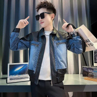 Black Leather Jacket for Men 2026 Spring New Denim Patchwork Design Short Loose Casual Leather Jacke