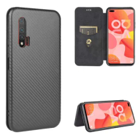 Carbon fibre Flip phone case for Huawei Nova 6 4G / nova6 5G / nova 7 7i 7SE 7PRO 6SE 5T 4E thin back Cover magnet Coque fundas