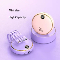 Mini Round 10000/20000 MAh LED Power Bank Charger Hot Selling Powerbank Led Built-in Cables Power Bank