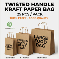 [25 Pcs] Twisted Handle Kraft Paper Bag – Brown Paper Takeaway Bag / Gift Bag / Coffee Paper Bag