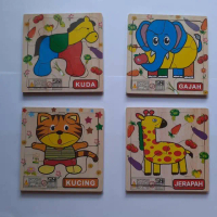 Paket Puzzle Aneka Binatang Isi 4 Puzzle - Mainan Edukasi Kayu Puzzle