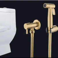 Stainless Steel Gold Toilet Bidet Sprayer Faucet Shower Hand head Spray Set Douche Protable Water Hose Kit Hanging Holder V27