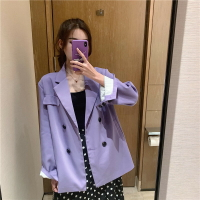 西裝外套休閒西服-長版紫色翻領寬鬆女外套73xj27【獨家進口】【米蘭精品】