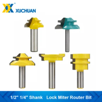 Wood Router Bit 1/2" 1/4" Shank 45 Degrees Lock Miter Router Bit Joint Router Bit Woodworking Tenon Milling Cutter Tool