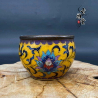 古玩純銅景泰藍小銅缸黃銅罐子景泰藍花紋銅缸掐絲琺瑯彩小水缸1入