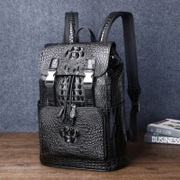 Genuine leather bag New Real Cowhide leather Crocodile Pattern Men's Backpack Business Casual Backpack Large Capacity Travel Bag