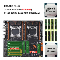 New HUANANZHI X99-F8D PLUS Motherboard with 6*PCIE 3*M.2 SSD Slot 10*SATA3.0 CPU 2*2696 V4 44 Cores 8*16G DDR4 2400MHz RECC RAM
