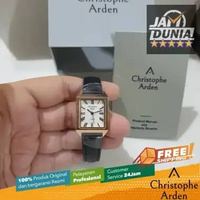 JAM TANGAN WANITA CHRISTOPHE ARDEN ORIGINAL BLACK GOLD DIAL WHITE STRAP KULIT CAF1004 CAF 1004 JAM A