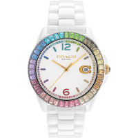 【COACH】Greyson 彩色水晶C字陶瓷女錶-白/36mm 母親節禮物(CO14504019)