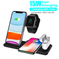 4 in 1 Wireless Charger station For Apple Watch Airpods 3 Pro Wireless Charging base Qi Fast Charger Stand iPhone 11 12 13 Pro X