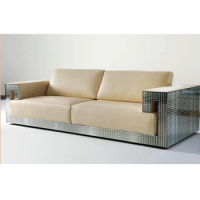 Solid Wood Sponge Double Sofa Modern Leisure Creative Living Room Furniture Mirror Mosaic Fabric Soft Bag