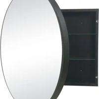 New Round Medicine Cabinet Circular Bathroom Mirror Cabinet | Wall Surface Mounted Storage Cabinet |Black Framed Mirrored Door