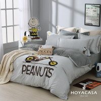 【HOYACASA 】x史努比聯名系列-加大60支抗菌天絲雪棉絨兩用被床包四件組-兜兜漫遊