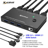 USB 3.0 KVM Switch HDMI 2 Ports 8K60Hz 4K120Hz HDMI 2.1 KVM Switch for 2 Computers 1 Monitor and 3 USB 3.0 Ports HDCP 2.3 HDR 10