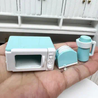 3PCS 1/12 Scale Dollhouse Microwave Oven Mini Kettle Miniature Bread Machine Scene Model Doll Accessories