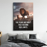 CANVAS ART Lion & Cub The Fears We Don't Face Quote Motivational Inspirational Canvas Wall Art Poste