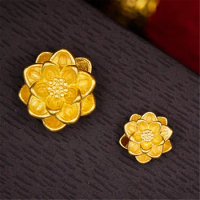 Pure 999 24K Yellow Gold Women 3D Lucky Lotus Bead Pendant For Diy