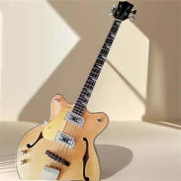 Bass Left-Handed 4-strings Vintage clear Natural wood gloss Semi-Hollow HH Pickups Electric guitar