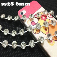 10yards 6mm SS28 Round Cup chain Crystal Clear Color 888 top shiny Dress crystal rhinestone cup chain,Sparse claw