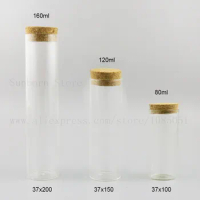 20pcs Big Empty Clear Borosilicate Glass Bottle Tube Jar Vial with Wooden Cork Stopper Storage Container 80ml 120ml 160ml 4oz