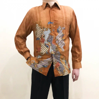 Baju Batik Shirt Pria Katun Gold Brown Oren Orange (K23)