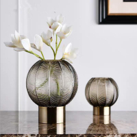 歐式家居創意花瓶金屬彩色玻璃瓶擺件插花家居裝飾透明花瓶