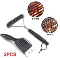 2x Stainless Stee Barbecue BBQ Wire Cleaning Brush &amp; Scraper Grill Oven Cleaner