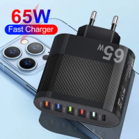 65W Quick Charger 3.0 Multi-Port USB Charger Fast Charger Wall Charging For iphone Samsung Xiaomi Mobile Phone Charger Adapter