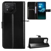 black guard on for asus rog phone 8 pro case flip luxury wallet pu leather phone bags for asus rog phone 8 case cover shell