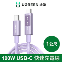 綠聯 小機器人 100W 雙USB-C  粉紫色 充電線/傳輸線 1公尺