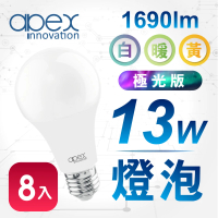 APEX 13W高效能廣角LED燈泡 全電壓 E27 極光版(8入)