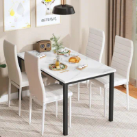Kitchen Tables Set for 4, Dining Faux Marble Top Table and 4 PU Leather Chairs, 5 Pieces Dining Room Table Set for Small Space
