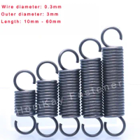 10Pcs Hook Tension Spring 0.3mm Pullback Spring Coil Wire Dia 0.3mm*Outer Dia 3mm*Length 10-60mm Extension Spring