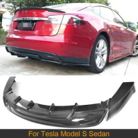 Carbon Fiber Car Rear Bumper Diffuser Splitters For Tesla Model S Sedan 4-Door 2012-2017 Rear Diffuser Lip Splitters Spoiler