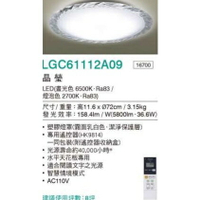 Panasonic 國際牌 LED調光調色遙控燈 LGC61112A09 (白色燈罩+晶瑩雕花邊框) 36.6W
