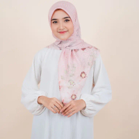 HIKIVA Laser Cut Hijab Segi Empat Print Motif Jaida Warna Salem