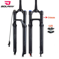 BOLANY 27.5 29 Inch Mountain Bike Suspension Fork 120mm Travel Straight/Tapered Bicycle Air Fork Rebound Adjustment 34mm Tube