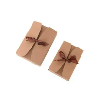 20pcs/lot Natural Kraft Paper Box Gift Packing Box Brown Ribbon Cookie Boxes Packaging for Sweets Candy Puffs Box Present Carton