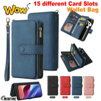 For Samsung Galaxy A14 5G A23E Luxury 15 Card Slots Holder Skin Leather Case Wallet Book Zipper Cover For Samsung A23E A14 Bags