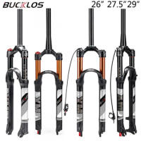BUCKLOS Mtb Air Fork 26 27.5 29 Bicycle Suspension Fork Straight Tapared Mountain Bike Fork with Rebound Adjustment 120mm Travel