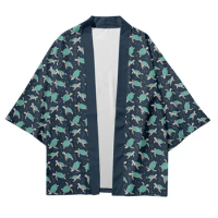 Oversize 6XL Sea TurtlePrinted Japanese Street Samurai Harajuku Kimono Cardigan Women Men Cosplay Yukata Tops Pants Set