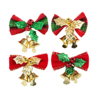 6pcs Christmas Bow with Bell Mini Bowknot Pendant Christmas Tree Wreath Hanging Ornament New Year Xmas DIY Party Home Decor Gift