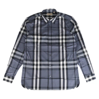 【BURBERRY 巴寶莉】三色格紋長袖襯衫(男款/灰藍)