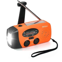 【Bill Case】多功防災預報AM/FM/NOAA收音手搖充電LED照明手電筒 橙色(支持太陽能 手搖 鋰電等環保供電)